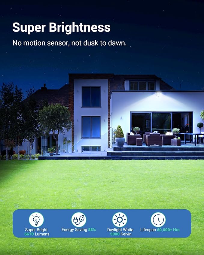 DEWENWILS 2-Pack 65W LED Flood Light Outdoor 6670 LM Super Bright Security Lights Switch Controlled IP65 Waterproof 5000K Flood Lights Outdoor for Yard Garage Garden UL Listed