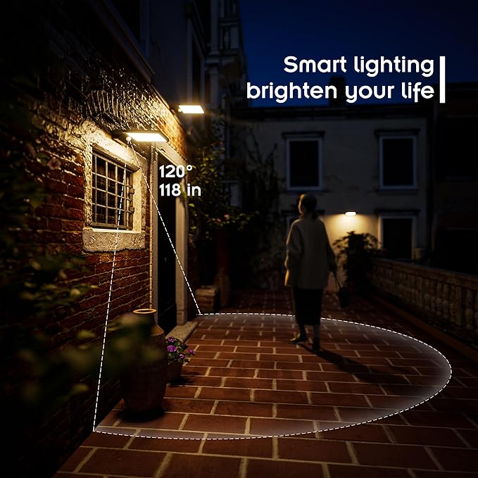 (2 Pack) Solar Outdoor Wall Light Waterproof 2025 Model 2000mAh Battery 350 Lumens 3 Modes 3000K Warm White Motion Sensor Solar Lights for Fences Camping Steps Deck Doors Posts Patios