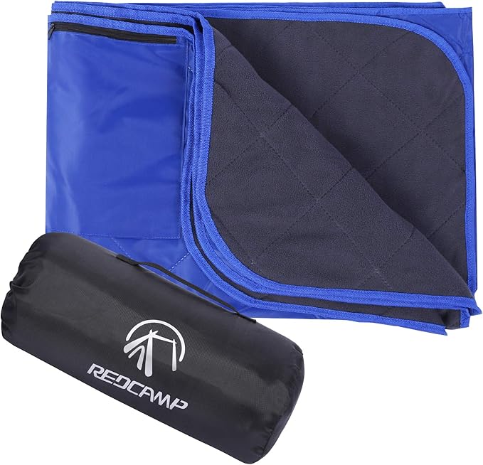REDCAMP Large Waterproof Stadium Blanket for Outdoor Sports Soft Warm Fleece Camping Blanket Windproof for Cold Weather 79x 59Blue