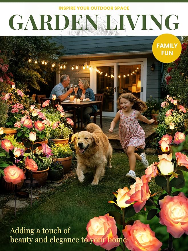 GIGALUMI Solar Lights Outdoor for Garden Decor 3 Pack Solar Flower Lights Waterproof 2 Lighting Modes 9 Roses for PathwayYard Patio Decoration Gardening Gifts for Women (Pink)