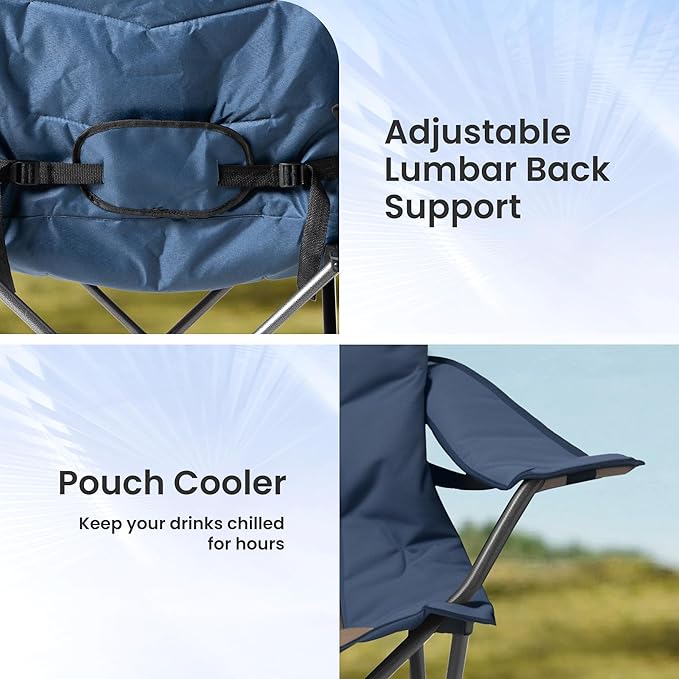 2 Pack Folding Camping Chairs for Adults - High Back Padded Outdoor Lawn Chairs with Lumbar Support &amp Cup Holder 400lbs Heavy Duty Portable Camping Chairs Set (Light Blue &amp Brown 2 PCS)