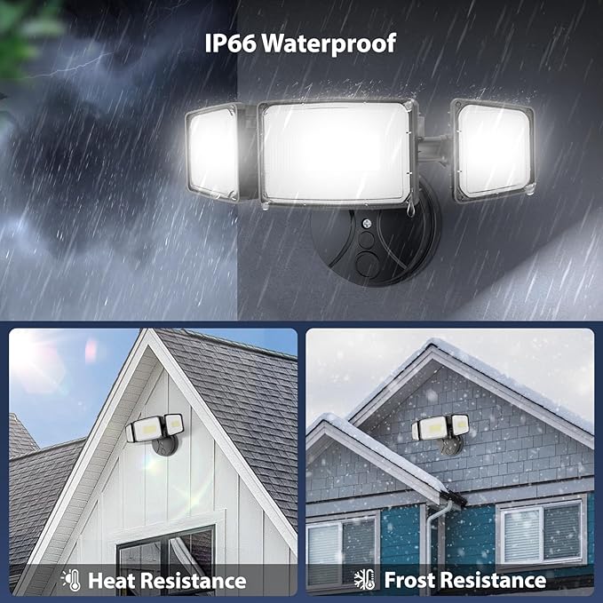 Onforu 100W 11000LM Flood Lights Outdoor Brightness Security LED Flood Lights with 3 Adjustable Heads Switch Controlled IP65 Waterproof 6500K Outside Exterior Flood Light for Yard Garage Eave Patio