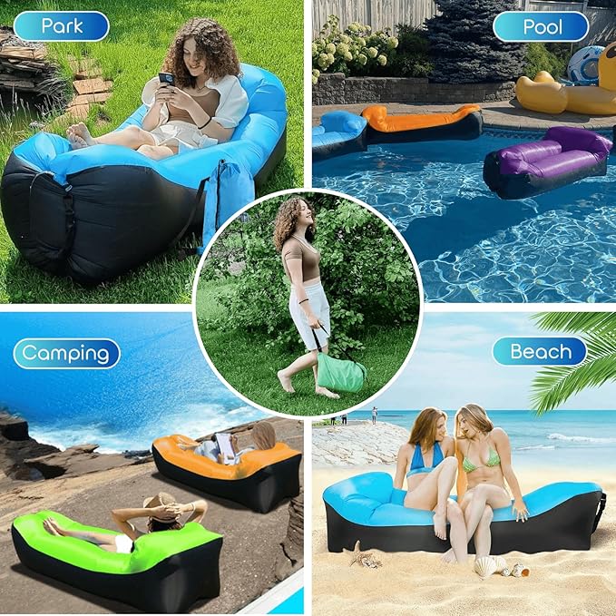 Inflatable Lounger Air Sofa Hammock Inflatable Couch for Camping Perfect for Beach Chair Waterproof Anti-Air Leaking Pouch Couch Air Chair for Outdoor Beach Hiking (Orange)