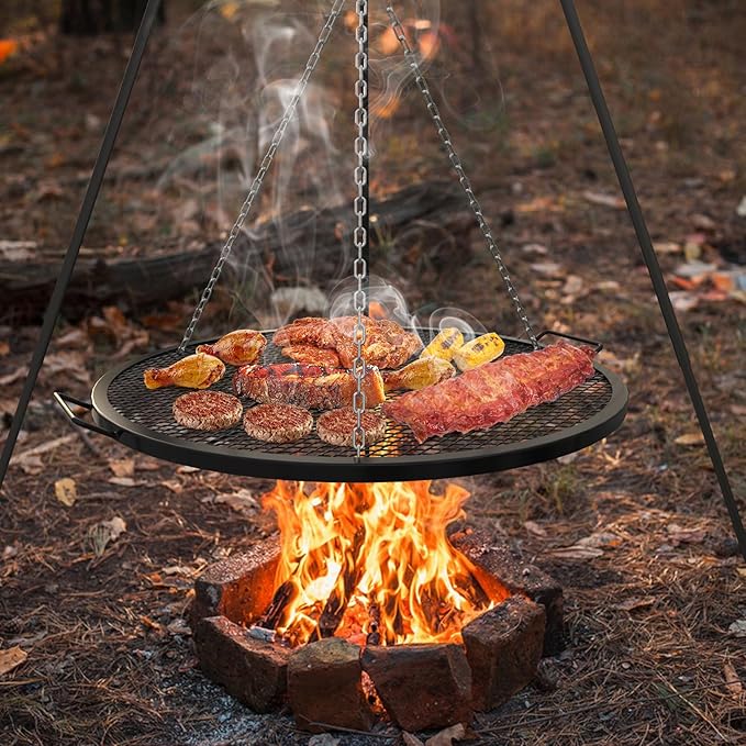 onlyfire Round Fire Pit Grill Grate Heavy-Duty Steel Cooking Grate with X-Marks Design Portable Campfire Grill for Outdoor BBQ Camping Picnics - 30 Inch