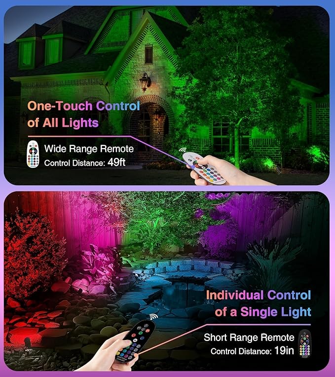SUNVIE Spot Lights Outdoor 12W RGBW Color Changing Landscape Lights with Remote Control 120V RGB Landscape Lighting Waterproof Outdoor Spotlights for Yard Garden Patio Lawn Decorative 4 Pack