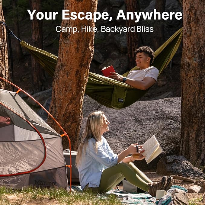 Kootek Camping Hammock Portable Hammocks with Tree Straps &amp Attached Carry Bag Camping Essentials Gear Perfect for Outside Indoor Hiking Beach Backpack Travel