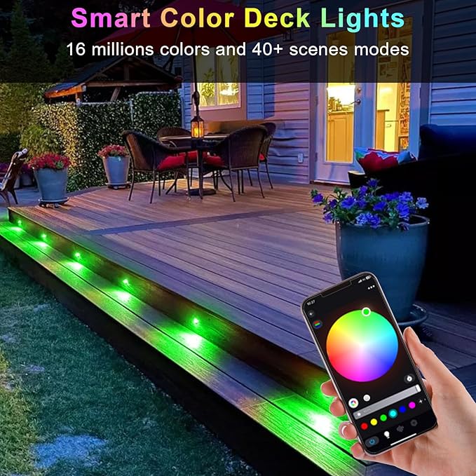 Sumaote LED Deck Lights Kit 20pcs Φ1.22 WiFi Wireless Smart Phone Control Low Voltage Recessed RGB Deck Stair Lights Waterproof Outdoor Step Yard Path Landscape Decor