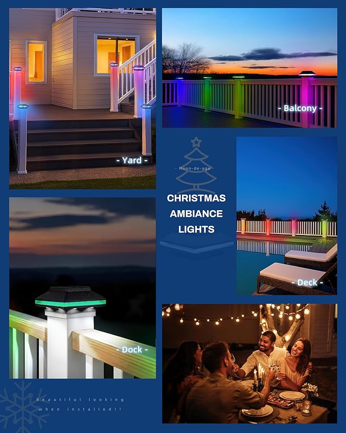 Color Changing Post Lights for Fence and Deck RGB &amp Warm White Solar Post Lights Waterproof Outdoor Posts Cap for 4x4 Wooden/PVC Posts (12 Pack)