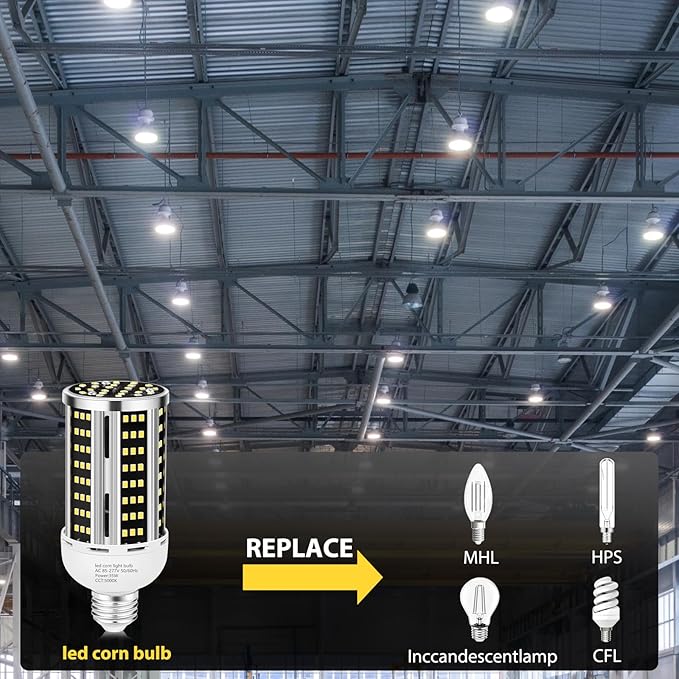 35W LED Corn Light Bulb 2 pack(300W Equivalent )Commercial Grade Daylight 5000K E26/E39 5000LM Medium Mogul Base LED LampLarge Area Lights For Outdoor Indoor Garage Warehouse Factory Bay Light