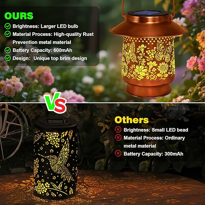 Butterfly Solar Lanterns Outdoor Garden Decor Butterfly Gifts for Women Mom Grandma Birthday Hanging Metal Solar Lights Waterproof Decoration for Garden Yard Lawn Patio