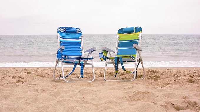 Homevative Backpack Fold-Up Beach Chair 5 Positions Towel bar Cooler Storage Pouch Cup Holder and Phone Pocket