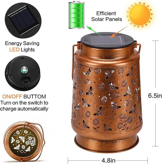 Solar Lanterns Outdoor Waterproof Bee Garden Decor Gifts for Women Mom Grandma Hanging Solar Lights Metal Solar Decoration Outside for YardPatioBackyardPorch