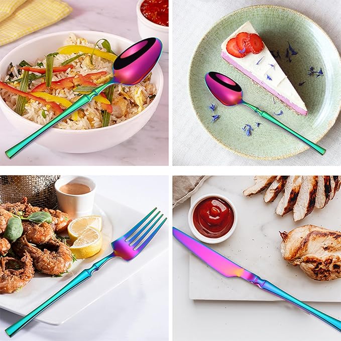 Mirror Polished Mirror Polished Utensils Set Include Fork Knife Spoon Set Modern Design Cutlery Utensil Sets Dishwasher Safe(Size:16PCSColor:Silver)