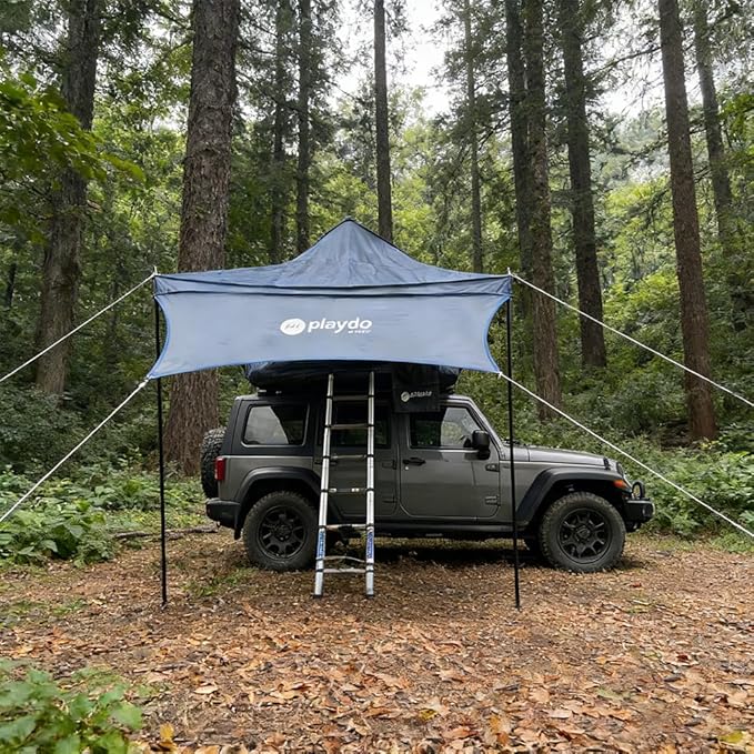 PlayDo Air Tents for Camping Rooftop Tent Easy Setup Inflatable Roof Tent Blow Up Car Top Tent for Pickup Truck SUV with Strip Light Ladder Air Mattress
