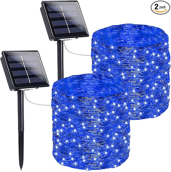Extra-Long 144FT Solar String Lights for Outside 2 Pack 400LED Solar Fairy Lights Outdoor Waterproof Copper Wire with 8 Modes Solar Twinkle Lights for Tree Garden Party Patio Xmas Decor (Blue)