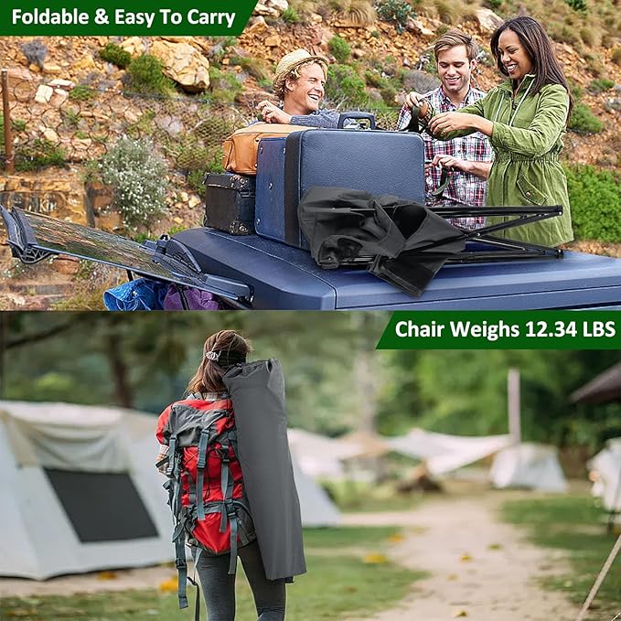 Leonyo Oversized 2 Person Camping Chair Double Camping Loveseat Chair for Adults Foldable &amp Comfortable Double Seat for Lawn Backyard Beach Sports Movie Grey