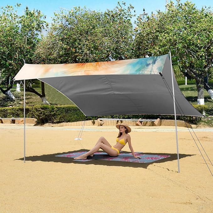 ALAZA Watercolor Lion Beach Tent Sun Shelter UPF50+ Protection Beach Shade Canopy w/ 4 Sandbags for Outdoor Camping Fishing Backyard Fun Picnic 10x9 ft