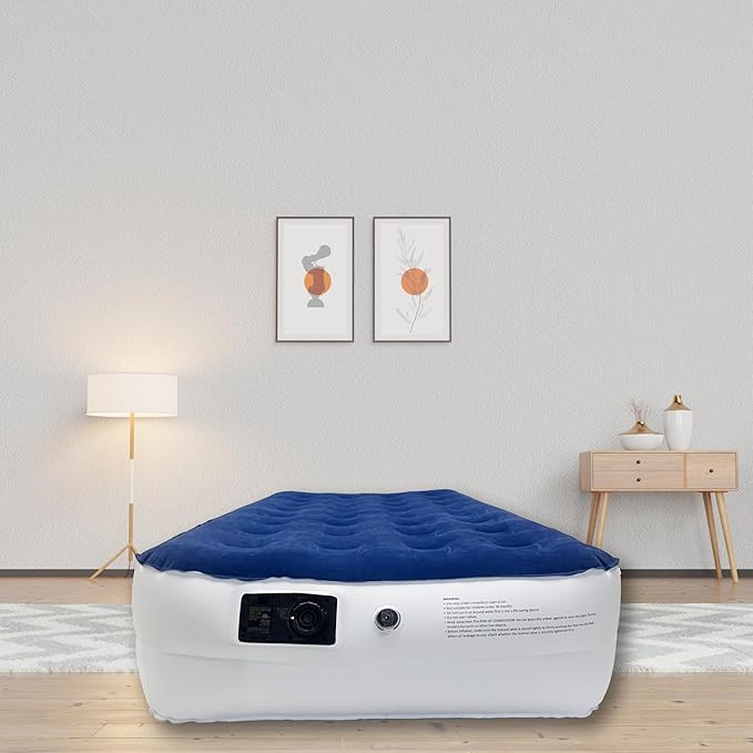 Greaton 14-Inch Durable Luxury Inflatable Air Mattress with Comfort Coil Technology and High Capacity Pump Good for Camping Home and Portable Travel Twin Blue