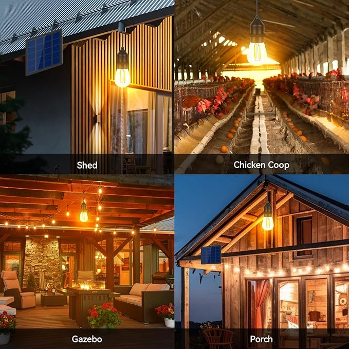Solar Light Bulb Dusk to Dawn Solar Lights Indoor Waterproof 3000K with Cable 9.8FT Portable Hanging Pendant for Replacement DIY Chicken Coop Outdoor 2 Pack