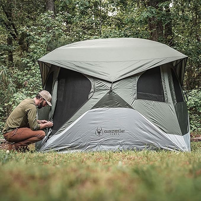 Gazelle Tents™ T4 Hub Tent Easy 90 Second Set-Up Waterproof UV Resistant Removable Floor Ample Storage Options 4-Person Alpine Green 94 x 94 x 78 GT400GR