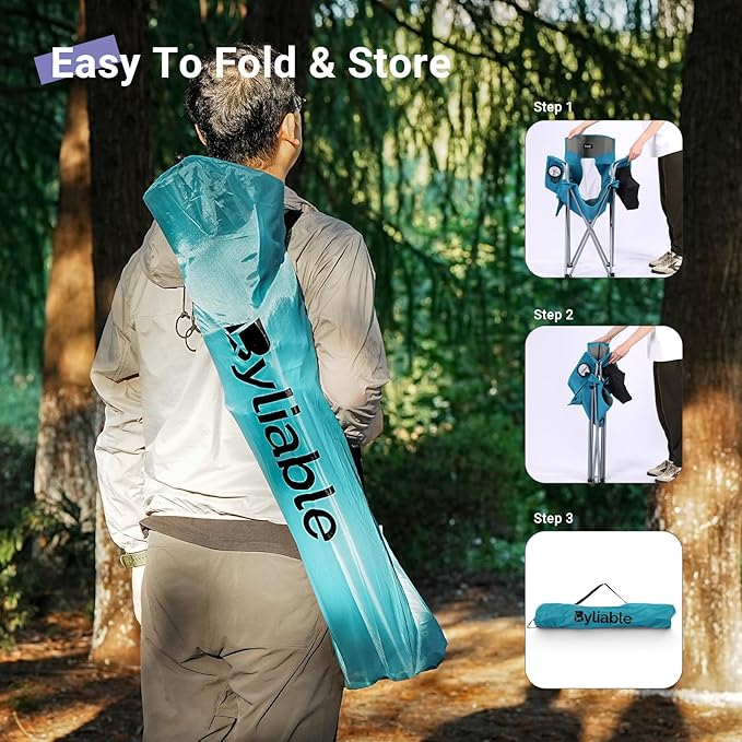Camping Chairs Lawn Portable Foldable Camp Folding Lightweight Chair for Adults with Drink Holder and Cooler Pouch Outdoor for Camping Lawn Sports Picnic Beach Music Festival Blue