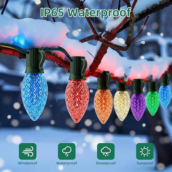 25Ft Christmas Lights Outdoor C9 Multicolor Christmas Lights with 25 Colored LED Bulbs Waterproof Connectable for Holiday Xmas Roofline Wedding Christmas Tree Decoration - Green Wire
