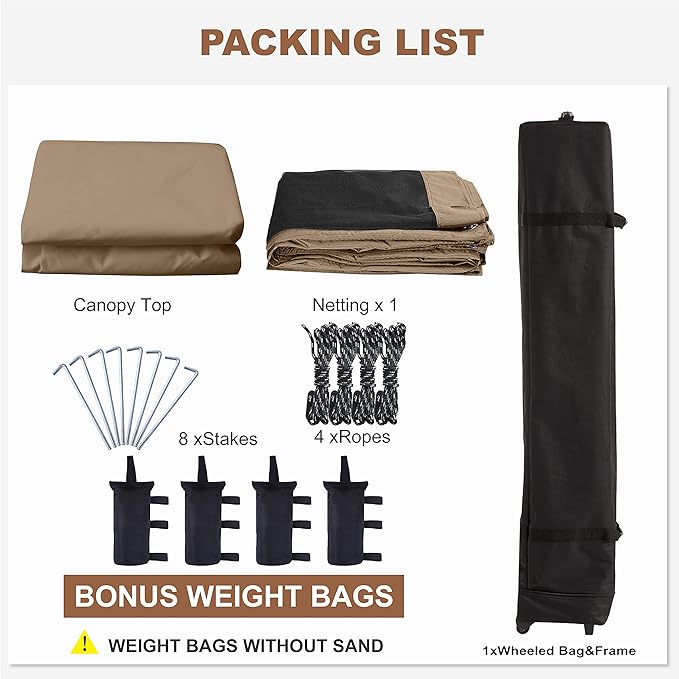 MASTERCANOPY Pop-Up Quick Setup Outdoor Canopy with Netting Screen Walls (10x10 Khaki)