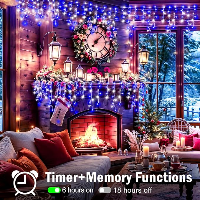 XURISEN 66ft Christmas Lights Decorations Outdoor 640 LED 8 Modes Curtain Fairy Lights with 120 DropsPlug in Waterproof Timer Memory Function for Christmas Holiday Wedding Party Decor(Blue+Cool)