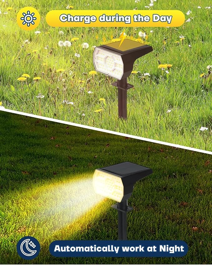 Kaxiida Solar Lights Outdoor Waterproof IP68 3 Lighting Models Solar Powered Spot Lights Outdoor 56LED Solar Light Dusk to Dawn for Yard Patio Garden Pathway Landscape Lighting (Warm White10 Pack)