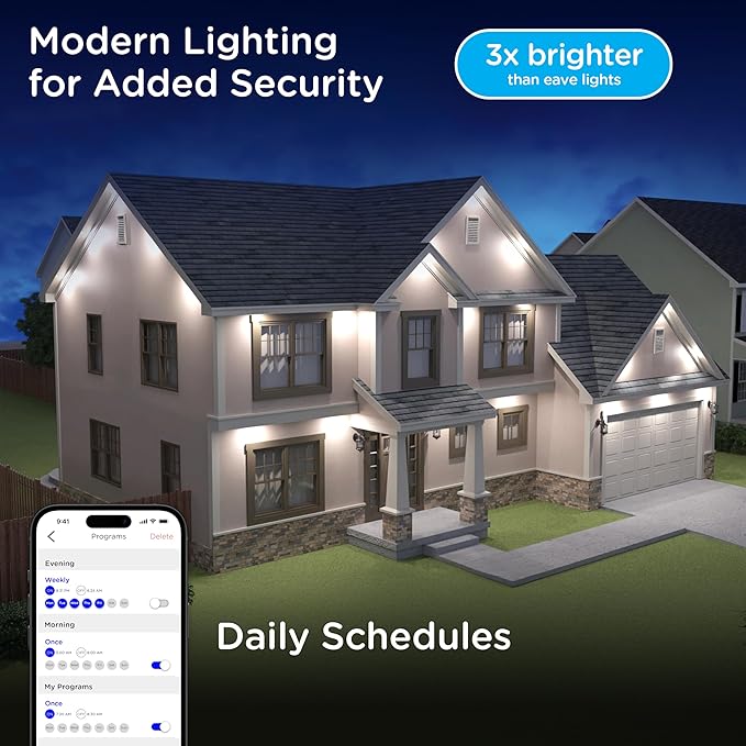 Enbrighten Vibe Eternity Accent Permanent Outdoor Lights for House 100ft 24 RGBWIC LEDs Wide Spacing 94lm Tunable White Everyday Eave Lighting Smart App Works with Alexa Google Home 85713
