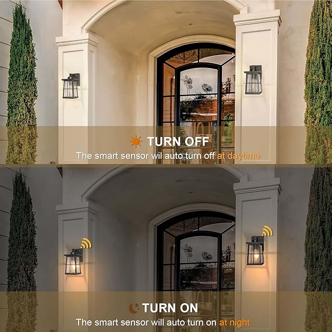 ALVIME Dusk to Dawn Outdoor Wall Lights 10 Inch Exterior Front Porch Light Fixtures Waterproof Outdoor Wall Lantern for House Door Entryway Garage Patio E26 Base&ampClear Seedy Glass