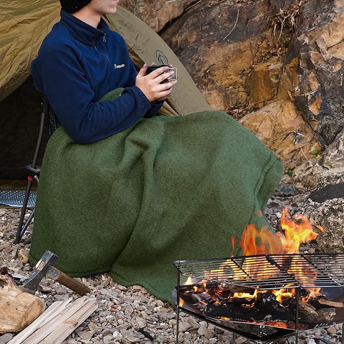 REDCAMP 86x 63 Wool Blanket for Camping Hiking - Warm Thick &amp Washable Wool Camping Blankets Great for Outdoors Sporting Events Picnics Travel - Car
