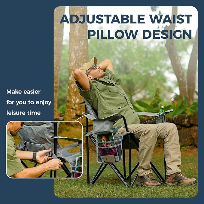 KingCamp Oversized Camping Folding Chair with Lumbar Support Heavy Duty Ergonomic Padded Arm Chair with Cooler Bag Cup Holder Portable for Outdoor