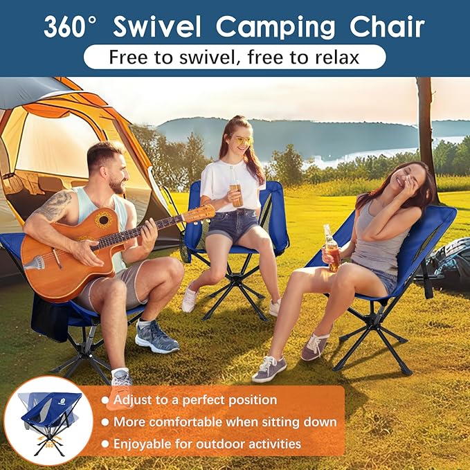 Portable Camping Chair 2 Pack 8 Seconds Quick Setup Folding Camping Chair Flexible 360° Rotation 3.8Lb Lightweight Travel Chairs for Easy Carry to Hiking Sporting Beach Blue