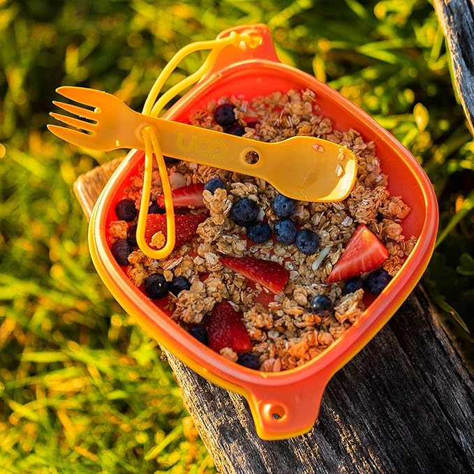 UCO 4-Piece Camping Mess Kit with Bowl Plate and 3-in-1 Spork Utensil Set Classic Blue