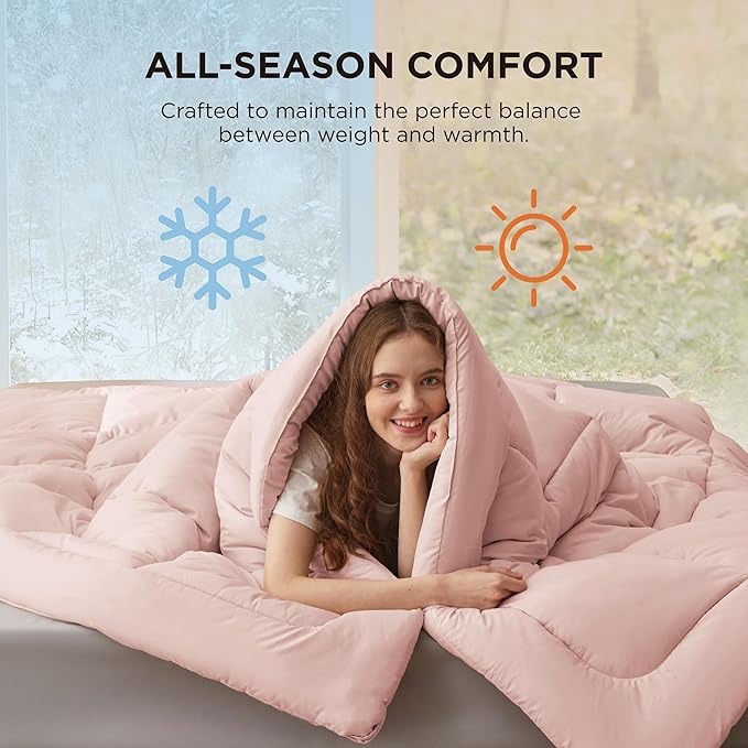 Bedsure Comforter Duvet Insert - Quilted Comforters Full Size All Season Duvet GentleSoft Down Alternative Bedding Blanket with 8 Tabs Gifts for Women/Men Pink Full 86 x 82 Inches