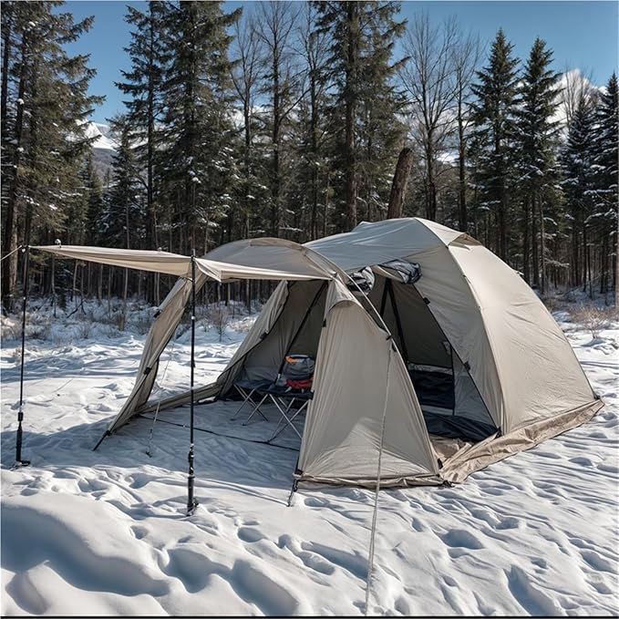 2-Person 4-Season Fireproof Hot Tent – Waterproof Tunnel Dome Tent with Stove Jack &amp Snow Skirt for Camping Hiking