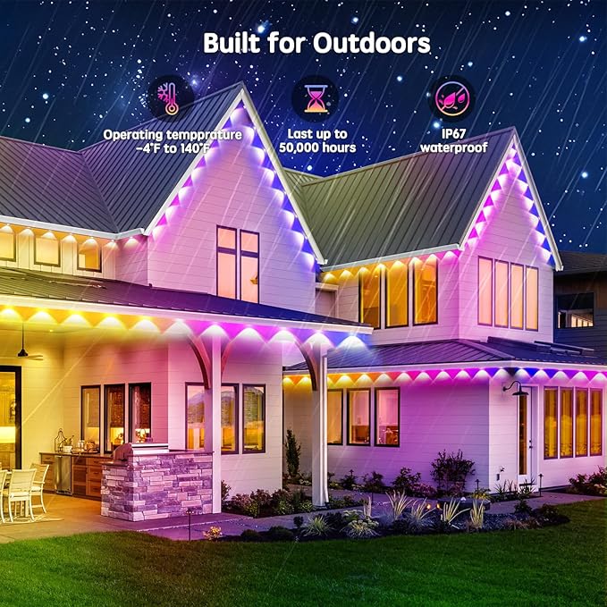 100FT RGB Permanent Outdoor LightsWaterproof Smart LED Eaves Lights with App/Remote Controlfor Christmas and All Holiday DecorDaily and Accent LightingHouse Roof and Garden