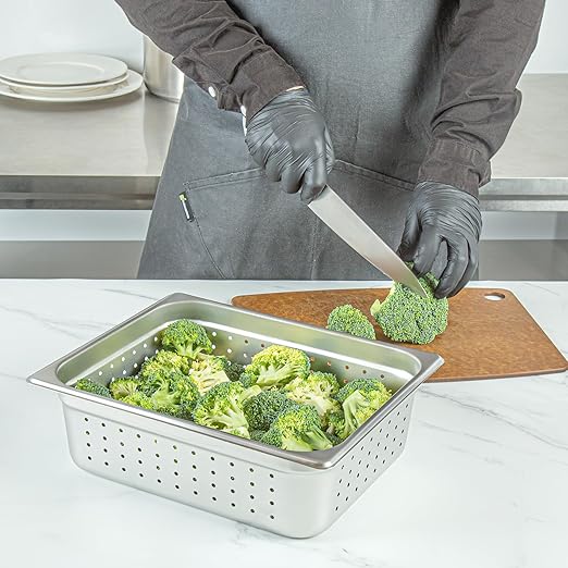 Restaurantware Steam Table Pan 6 Pack of Half Size Stainless Steel Perforated Hotel Pan Anti-Jam 4 Inch Deep Silver Commercial Kitchen Pan 24 Gauge