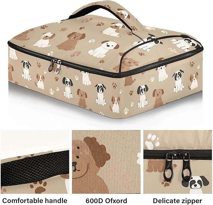 Casserole Carrier Loveliness DogsInsulated Casserole Carrier for Hot or Cold Food Thermal Lunch Tote for Potluck Parties Picnic Beach Fits 9 x 13 Inches Baking Dish