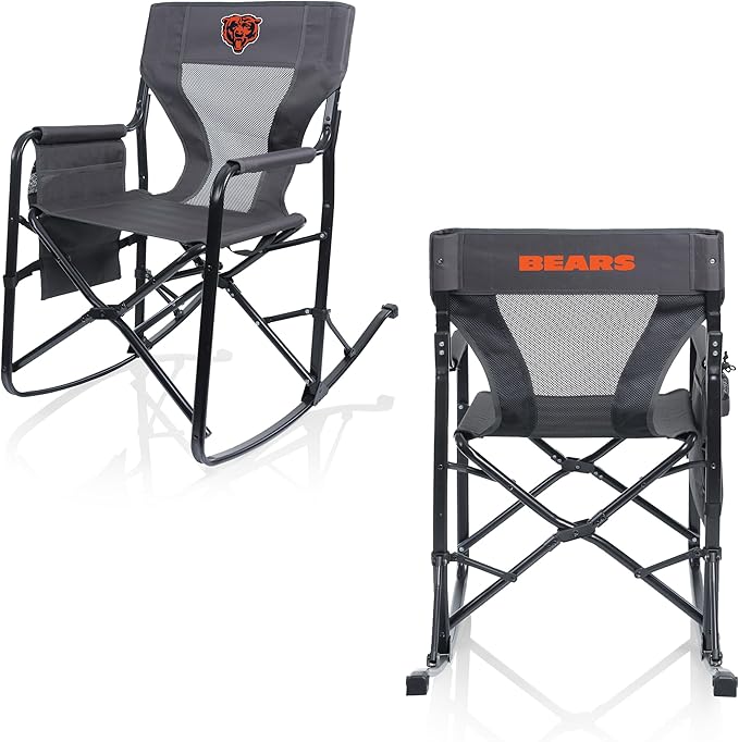 Picnic TIME NFL Chicago Bears Woodland Rocking Camping Chair with Storage Caddy Camp Chair for Adults (Charcoal Gray)