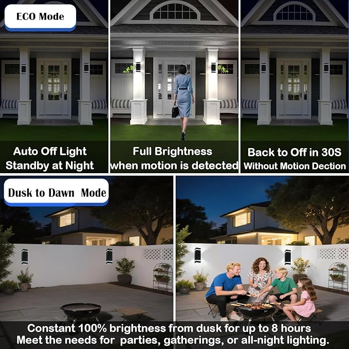 Motion Sensor Outdoor Wall Lights with 3 Lighting Modes Dusk to Dawn Porch Light with Bulbs Include IP65 Waterproof Modern Black Wall Sconce for Patio Garage Front Door