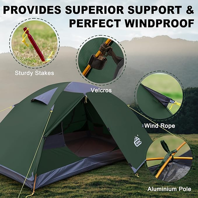 2 Person Backpacking Tent Waterproof Windproof Two Person Tent Lightweight Easy Setup 2 Man Tent for Camping Hiking Cycling