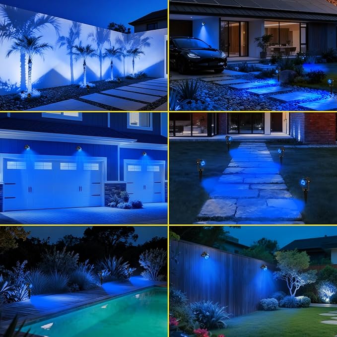 T-SUN Blue Solar Spotlights 2-in-1 Outdoor Waterproof Solar Landscape Spotlights for Garden Yard Paito Festival Decor(Blue)