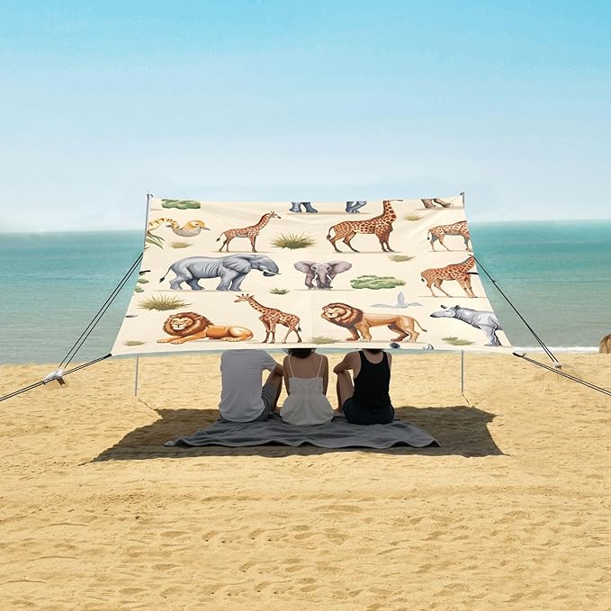 Lion Elephant Gazelle Rhinoceros Cheetah Antelope Camping Sun Shelter Beach Tent Portable Beach Sun Shade Outdoor Canopy for Camping Trips Fishing Picnic