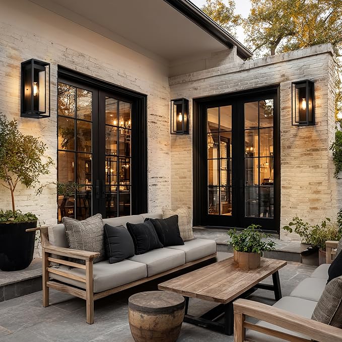19 Outdoor Wall Lights 2 Pack Large Size Matte Black Outdoor Sconce Lights with Clear Glass Shade Waterproof Porch Lighting Exterior Light Fixture for Front Door Garage