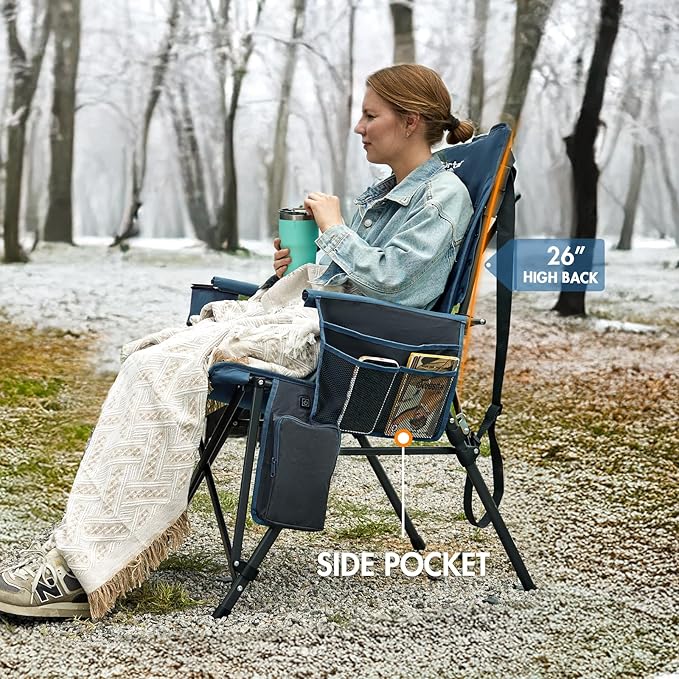 Portal Heated Camping Chairs for Adults Outdoor Sports Oversized Folding Lawn Chair with High Back Heavy Duty 400 Lbs Battery Not Included Blue