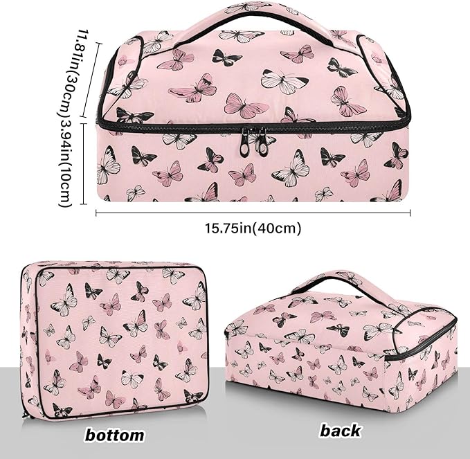 Casserole Carrier Beautiful Pattern Print ButterfliesInsulated Casserole Carrier for Hot or Cold Food Thermal Lunch Tote for Potluck Parties Picnic Beach Fits 9 x 13 Inches Baking Dish