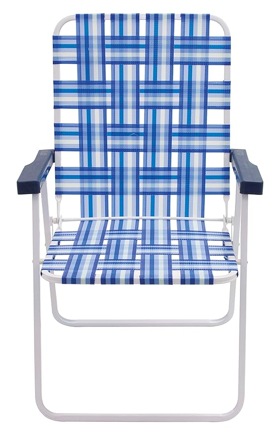 Rio Brands 16 Extended Height and Seat Back Folding Web Lawn Chair Blue/White