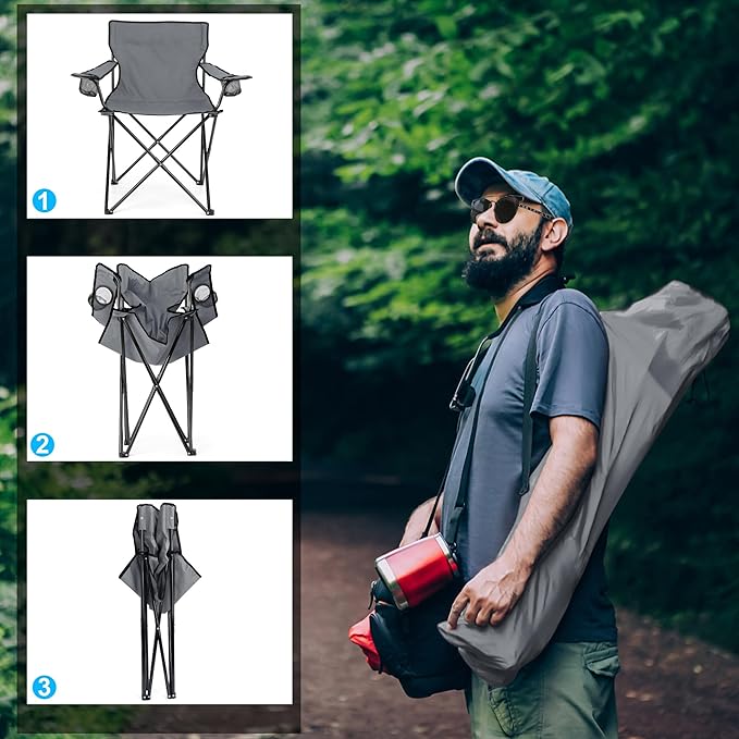 HaSteeL Camping Chair for Adults Folding Beach Chair Set of 2 Large Foldable Portable Chair for Outdoors Fishing Hiking Sporting Travel Picnic Lawn Hold 275lbs &amp A Storage Bags (Grey)